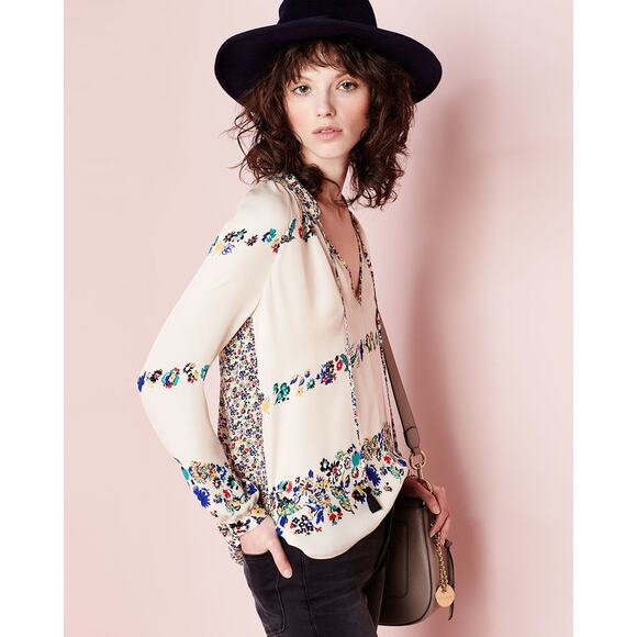 10 Crosby Derek Lam Tops - Derek Lam 10 Crosby Nehru Long-Sleeve Floral Silk Blouse Top Size 0